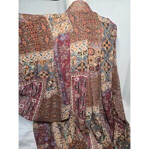 TOBI Kimono Cardigan XS Red Paisley Open Front Lightweight Boho Indie